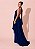 VESTIDO LONGO CHIFFON FRENTE ÚNICA PLISSADO SOBREPOSTO AZUL MARINHO - Imagem 2