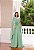 VESTIDO LONGO CHIFFON ALÇA FINA UM OMBRO SÓ C/ CAPA E FLOR REMOVÍVEL  SAIA PLISSADA VERDE MENTA - Imagem 1