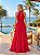 VESTIDO LONGO CHIFFON GOLA ALTA DETLHA CINTURA SAIA C/ BABADOS VERTICAIS VERMELHO - Imagem 2