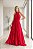 VESTIDO LONGO CHIFFON GOLA ALTA DETLHA CINTURA SAIA C/ BABADOS VERTICAIS VERMELHO - Imagem 1