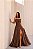 VESTIDO LONGO CHIFFON SEM ALÇA BUSTO CORSET C/ DECOTE CANOA DETALHE DRAPEADO CINTURA MARROM - Imagem 1