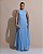 VESTIDO LONGO CHIFFON DECOTE ARREDONDADO MANGA C/ DETALHE CAPA PLISSADO AZUL SERENITY - Imagem 1