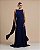 VESTIDO LONGO CHIFFON DECOTE ARREDONDADO MANGA C/ DETALHE CAPA PLISSADO AZUL MARINHO - Imagem 1