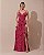 VESTIDO LONGO CREPE DE SEDA ALÇA FINA DECOTE V BUSTO E SAIA C/ BABADOS FUCSIA - Imagem 1