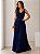 VESTIDO LONGO CHIFFON ALÇA LARGA  BUSTO DRAPEADO C/ DETALHE CINTURA SAIA PLISSADA AZUL MARINHO - Imagem 1