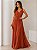 VESTIDO LONGO CHIFFON ALÇA LARGA  BUSTO DRAPEADO C/ DETALHE CINTURA SAIA PLISSADA TERRACOTA - Imagem 1