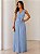VESTIDO LONGO CHIFFON ALÇA LARGA  BUSTO DRAPEADO C/ DETALHE CINTURA SAIA PLISSADA AZUL SERENITY - Imagem 1
