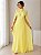 VESTIDO LONGO CHIFFON SAIA PLISSADA GOLA ALTA CAPA AMARELO - Imagem 1