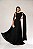 VESTIDO LONGO CHIFFON PLISSADO ACINTURADO COM MANGA CAPA PRETO - Imagem 1