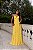 VESTIDO LONGO CHIFFON ALÇA FINA DECOTE V PALA DRAPEADA NO BUSTO COMPRIMENTO PLISSADO C/ BABADOS AMARELO - Imagem 1