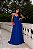 VESTIDO LONGO CHIFFON ALÇA FINA DECOTE V PALA DRAPEADA NO BUSTO COMPRIMENTO PLISSADO C/ BABADOS AZUL ROYAL - Imagem 1