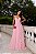 VESTIDO LONGO CHIFFON ALÇA FINA DECOTE V PALA DRAPEADA NO BUSTO COMPRIMENTO PLISSADO C/ BABADOS ROSA BEBÊ - Imagem 1