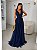VESTIDO LONGO MICROTULE ALÇA LARGA  SAIA EM CAMADAS AZUL MARINHO - Imagem 1