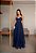 VESTIDO LONGO MICROTULE C/GLITTER ESTILO CORPET DETALHE TRANCINHA CINTURA AZUL MARINHO - Imagem 1