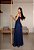 VESTIDO LONGO MICROTULE C/GLITTER ESTILO CORPET DETALHE TRANCINHA CINTURA AZUL MARINHO - Imagem 2