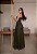 VESTIDO LONGO MICROTULE C/GLITTER ESTILO CORPET DETALHE TRANCINHA CINTURA VERDE OLIVA - Imagem 2