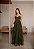 VESTIDO LONGO MICROTULE C/GLITTER ESTILO CORPET DETALHE TRANCINHA CINTURA VERDE OLIVA - Imagem 1