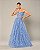 VESTIDO LONGO MICROTULE 3D TOMARA QUE CAIA BUSTO CORSET COMPRIMNETO C/ FLORES AZUL SERENITY - Imagem 1