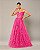 VESTIDO LONGO MICROTULE 3D TOMARA QUE CAIA BUSTO CORSET COMPRIMNETO C/ FLORES PINK - Imagem 1