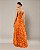 VESTIDO LONGO MICROTULE 3D TOMARA QUE CAIA BUSTO CORSET COMPRIMNETO C/ FLORES LARANJA - Imagem 2
