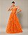 VESTIDO LONGO MICROTULE 3D TOMARA QUE CAIA BUSTO CORSET COMPRIMNETO C/ FLORES LARANJA - Imagem 1