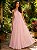 VESTIDO LONGO CHIFON PLISSADO GOLA ALTA DECOTE COSTA ROSA BEBÊ - Imagem 1