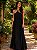 VESTIDO LONGO CHIFON PLISSADO GOLA ALTA DECOTE COSTA PRETO - Imagem 1