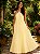 VESTIDO LONGO CHIFON PLISSADO GOLA ALTA DECOTE COSTA AMARELO MANTEIGA - Imagem 1