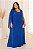 VESTIDO LONGO CHIFFON ALÇA LARGA CAPA C/ DETALHE OMBRO FENDA FRENTE AZUL ROYAL - Imagem 1