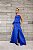 VESTIDO LONGO CETIM BUSTO CORSET DETALHE PEPLUM NA CINTURA FENDA FRENTE AZUL ROYAL - Imagem 1