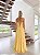 VESTIDO LONGO CHIFFON DECOTE V PALA DRAPEADA DIAGONAL BABADOS VERTICAIS FRENTE AMARELO - Imagem 2