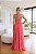 VESTIDO LONGO CHIFFON DECOTE V PALA DRAPEADA DIAGONAL BABADOS VERTICAIS FRENTE PINK - Imagem 2