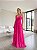 VESTIDO LONGO CHIFFON DECOTE V PALA DRAPEADA DIAGONAL BABADOS VERTICAIS FRENTE PINK - Imagem 1