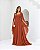 VESTIDO LONGO CHIFFON DECOTE ARREDONDADO MANGA LONGA CAPA TERRACOTA - Imagem 1