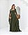 VESTIDO LONGO CHIFFON DECOTE ARREDONDADO MANGA LONGA CAPA VERDE OLIVA - Imagem 1