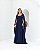 VESTIDO LONGO CHIFFON DECOTE ARREDONDADO MANGA LONGA CAPA AZUL MARINHO - Imagem 1
