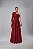 VESTIDO LONGO CHIFFON UM OMBRO SÓ MANGA LONGA CAPA PALA CINTURA DETALHE CASCATA FRENTE MARSALA - Imagem 1