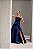 VESTIDO LONGO ZIBELINE GLOSS TOMARA QUE CAIA DETALHE PEPLUM ASSIMETRICO CINTURA FENDA FRENTE AZUL MARINHO - Imagem 1