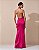 VESTIDO LONGO SEDA DECOTE V FRENTE ÚNICA COSTAS NUA DETLAHE DRAPEADO FRENTE FUCSIA - Imagem 2