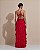 VESTIDO LONGO CREPE DE SEDA FRENTE ÚNICA COM AMARRAÇÃO FENDA LATERAL SAIA BABADOS VERTICAIS VERMELHO - Imagem 2