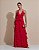 VESTIDO LONGO CREPE DE SEDA FRENTE ÚNICA COM AMARRAÇÃO FENDA LATERAL SAIA BABADOS VERTICAIS VERMELHO - Imagem 1