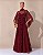 VESTIDO LONGO CHIFFON DECOTE V ALÇA FINA BUSTO DRAPEADO C/ DETALHE BABADOS VERTICAL MARSALA - Imagem 1