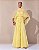 VESTIDO LONGO CHIFFON DECOTE V ALÇA FINA BUSTO DRAPEADO C/ DETALHE BABADOS VERTICAL AMARELO MANTEIGA - Imagem 1
