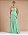 VESTIDO LONGO CHIFFON ALÇA FINA DECOTE V PEPLUM ASSIMÉTRICO CINTURA SAIA PLISSADA VERDE MENTA - Imagem 1