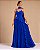 VESTIDO LONGO CHIFFON ALÇA FINA DECOTE V PEPLUM ASSIMÉTRICO CINTURA SAIA PLISSADA AZUL ROYAL - Imagem 1