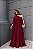 VESTIDO LONGO CHIFFON UM OMBRO SÓ MANGA LONGA BABADOS VERTICAIS FRENTE MARSALA - Imagem 1
