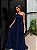 VESTIDO LONGO CREPE DE SEDA DECOTE ASSIMETRICO C/ AMARRAÇAO PLISSADO AZUL MARINHO - Imagem 1