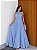 VESTIDO LONGO CREPE DE SEDA GOLA ALTA AMARRAÇÃO FRENTE ÚNICA PLISSADO AZUL SERENITY - Imagem 1