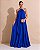 VESTIDO LONGO CREPE DE SEDA FRENTE ÚNICA GOLA C/ ARGOLA METÁLICA COMPRIMENTO PLISSADO AZUL ROYAL - Imagem 1