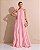 VESTIDO LONGO CREPE DE SEDA FRENTE ÚNICA GOLA C/ ARGOLA METÁLICA COMPRIMENTO PLISSADO ROSA BEBE - Imagem 1